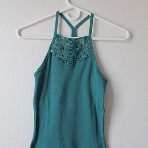 Turquoise Lace-Neckline Tank